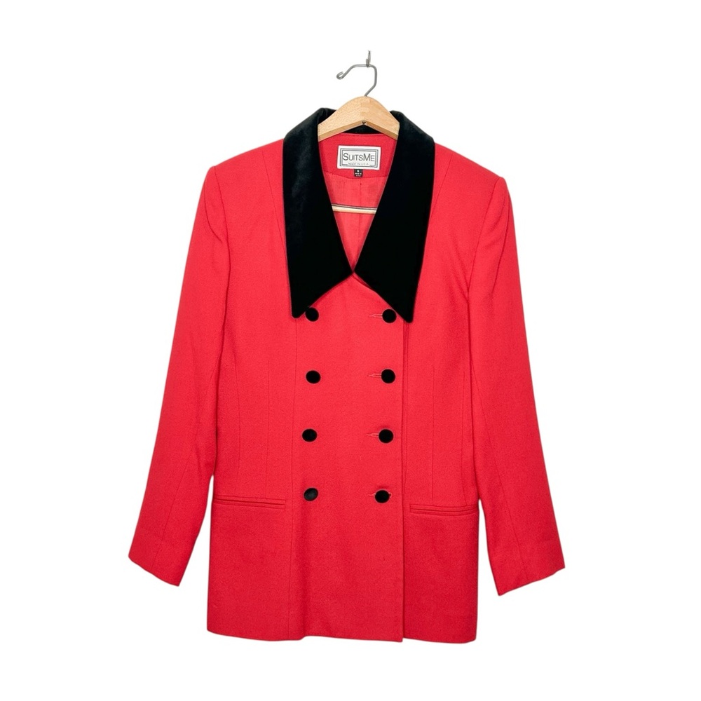 Suits Me Early 90's Vintage Womens Double Button Front Long Suit‎ Jacket Red 8